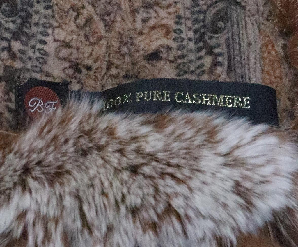 Tan Animal & Paisley Print Cashmere Scarf w/ Fur Trim - Michael's Consignment NYC