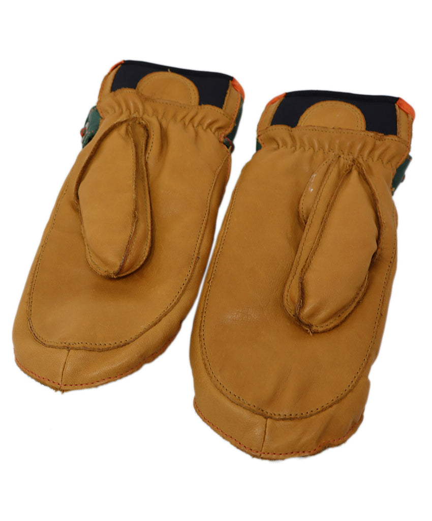 Brown Tan & Green Leather Gloves 1