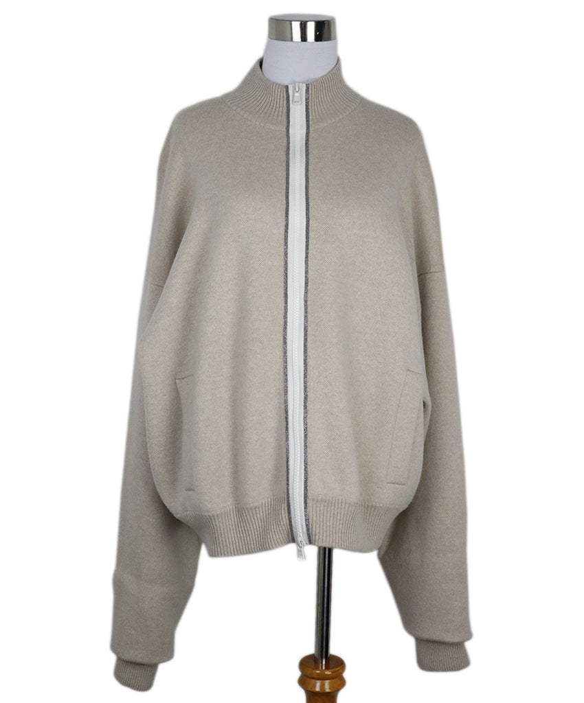 Brunello Cucinelli Beige Cashmere Zip Up Sweater 