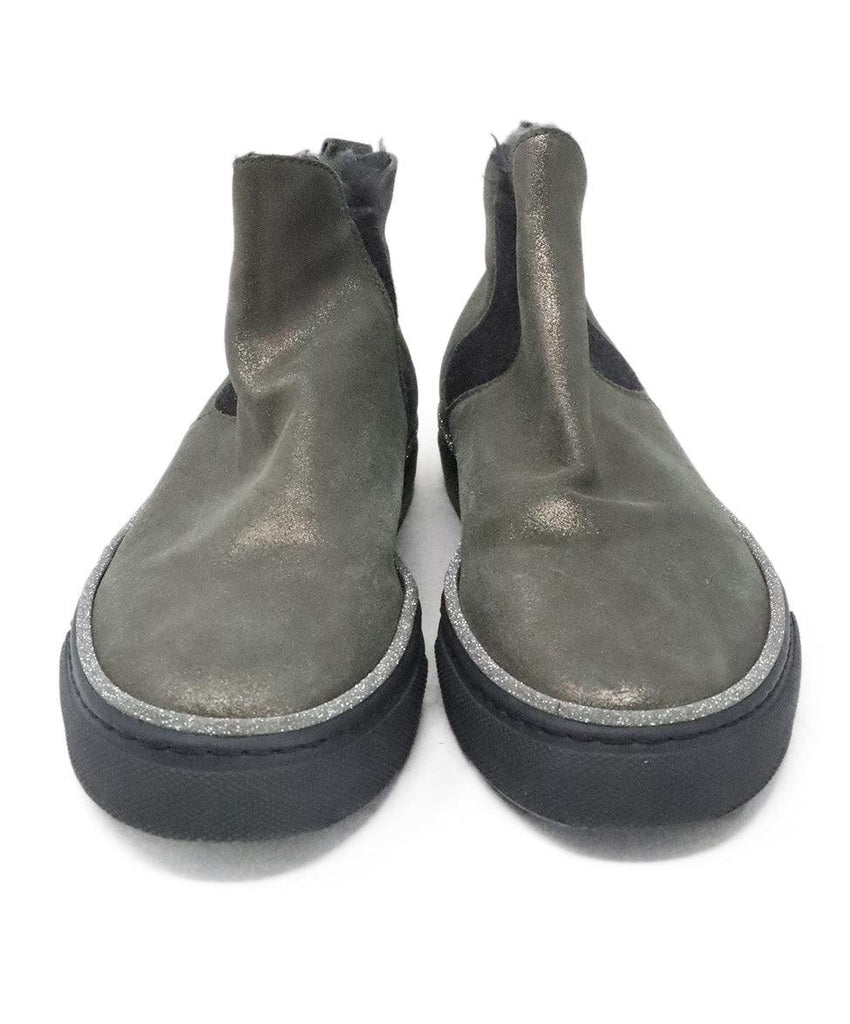 Brunello Cucinelli Bronze Leather & Fur Booties sz 7 - Michael's Consignment NYC