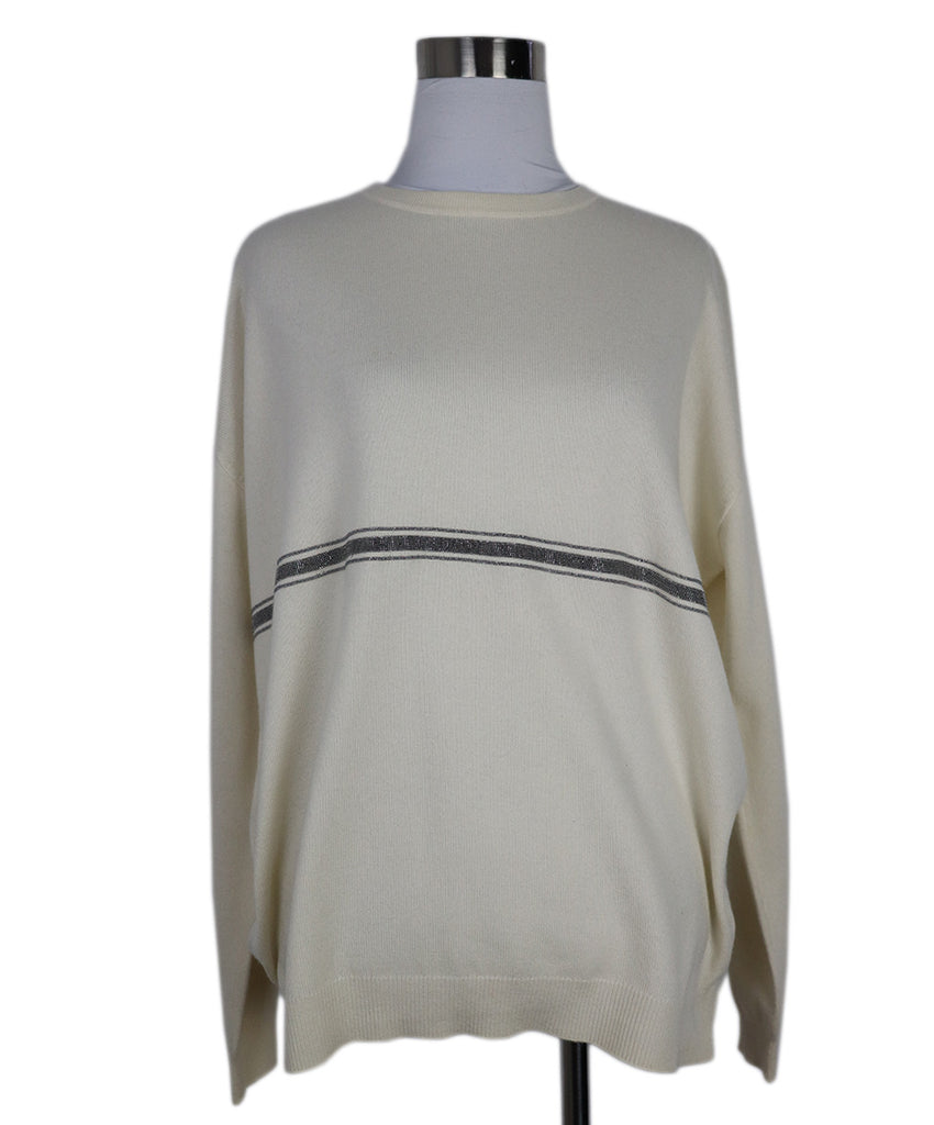 Brunello Cucinelli Cream Beaded Cashmere Sweater 