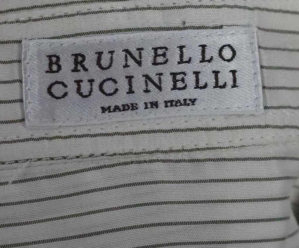 Brunello Cucinelli Cream & Olive Striped Silk Blouse 3