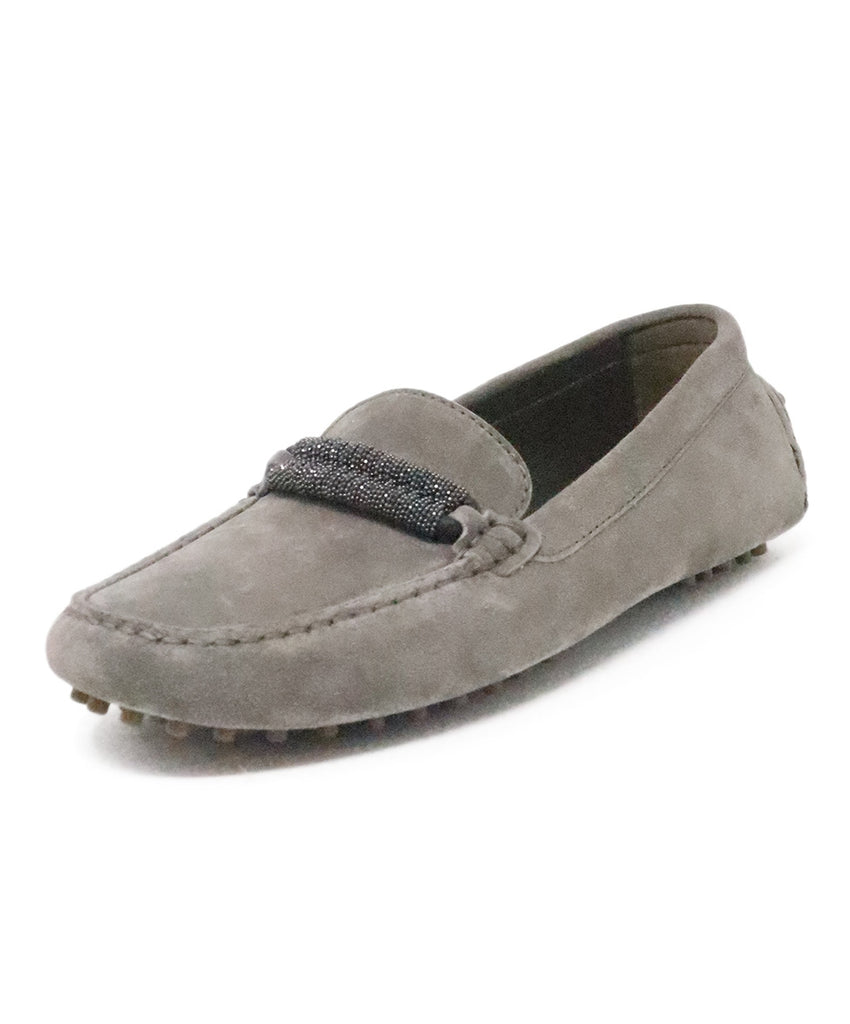 Brunello Cucinelli Dark Grey Suede Beaded Loafers 