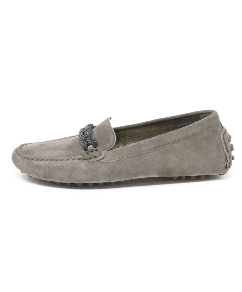 Brunello Cucinelli Dark Grey Suede Beaded Loafers 1