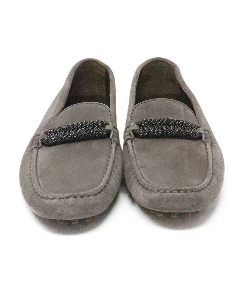 Brunello Cucinelli Dark Grey Suede Beaded Loafers 3