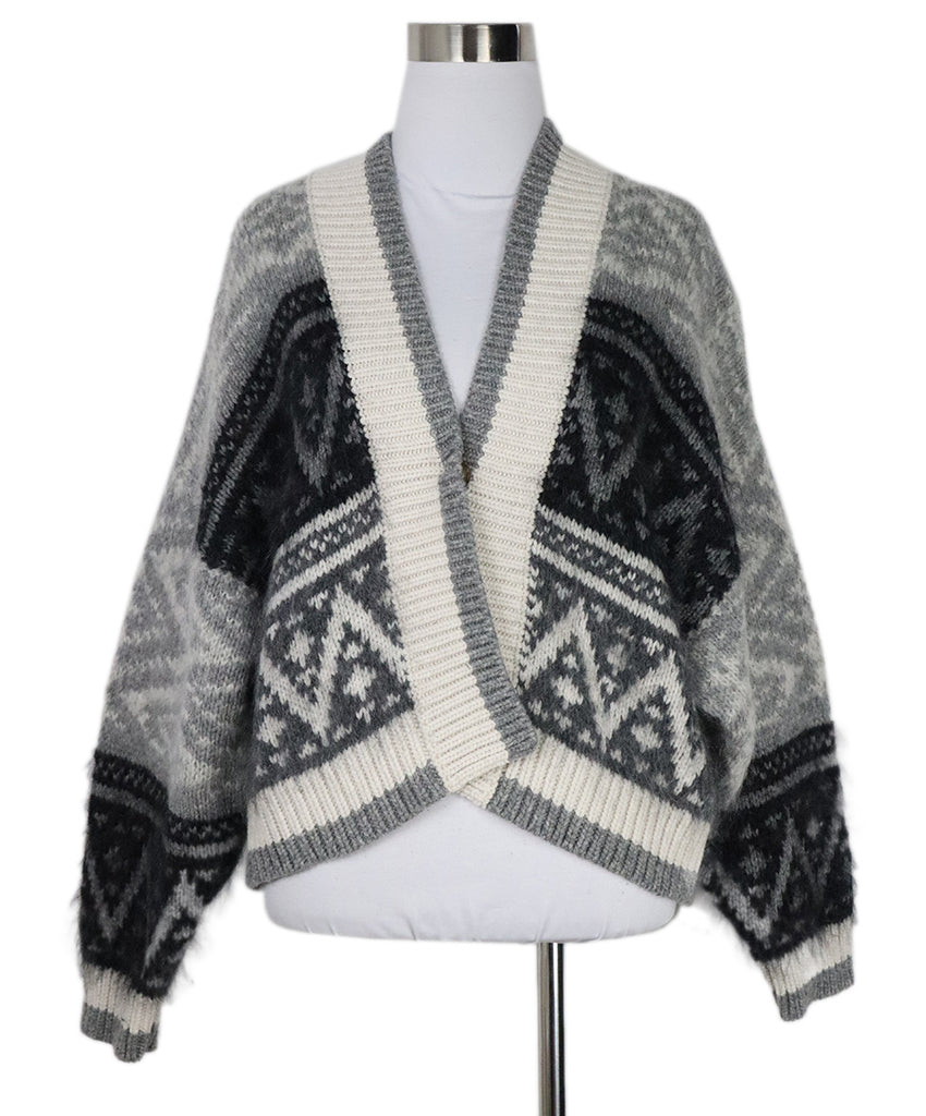 Brunello Cucinelli Grey & Black Cashmere Cardigan 