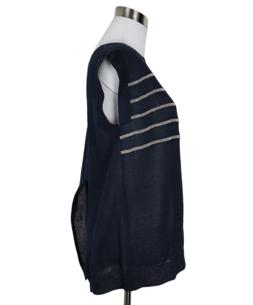 Brunello Cucinelli Navy Linen Beaded Stripes Vest 1