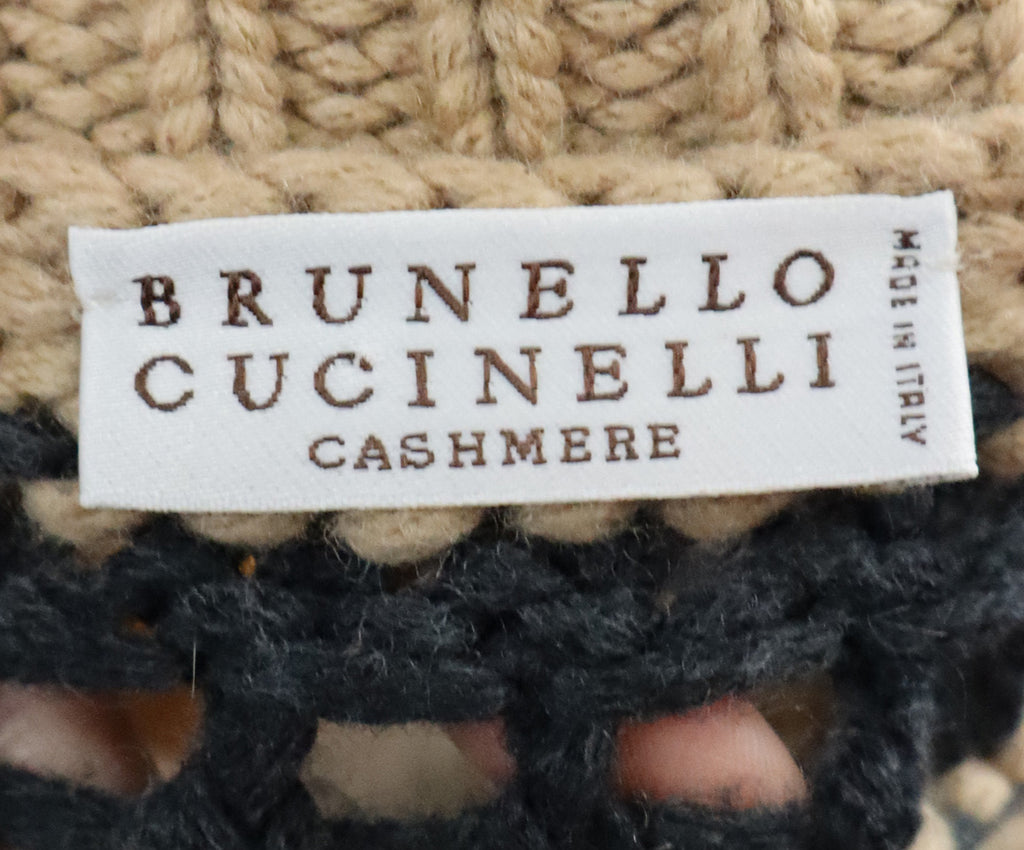Brunello Cucinelli Tan & Grey Cashmere Knit Sweater 3