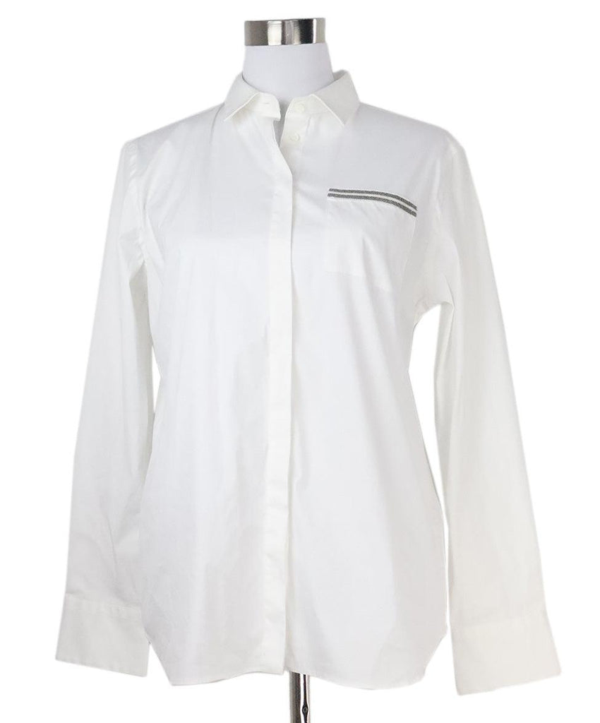 Brunello Cucinelli White Cotton Shirt sz 6 - Michael's Consignment NYC