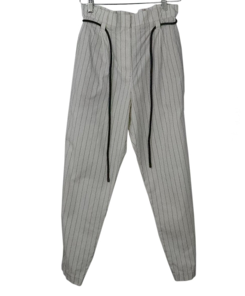 Brunello Cucinelli White & Black Pinstripe Pants 
