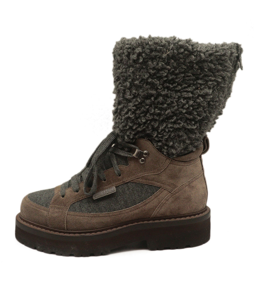 Brunello Cucinelli Grey Wool With Taupe Suede Shearling Boots 1