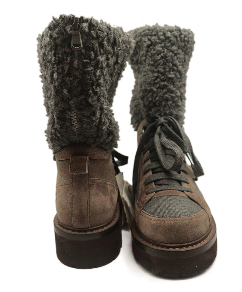 Brunello Cucinelli Grey Wool With Taupe Suede Shearling Boots 2
