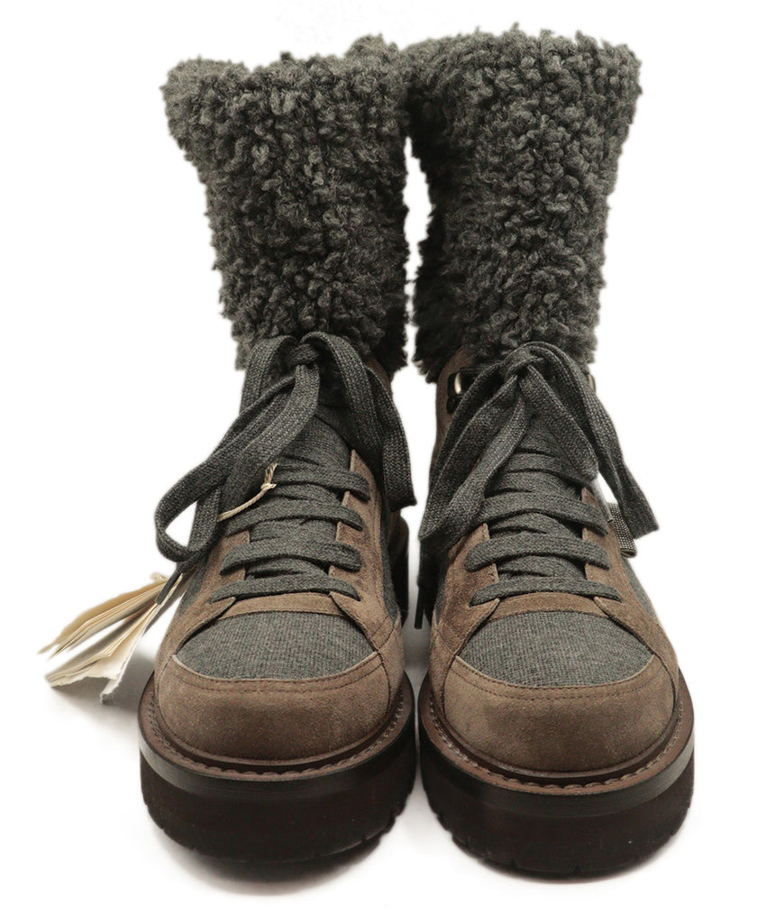 Brunello Cucinelli Grey Wool With Taupe Suede Shearling Boots 3