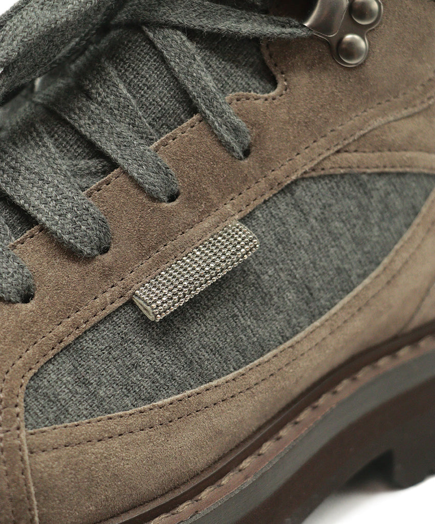 Brunello Cucinelli Grey Wool With Taupe Suede Shearling Boots 8