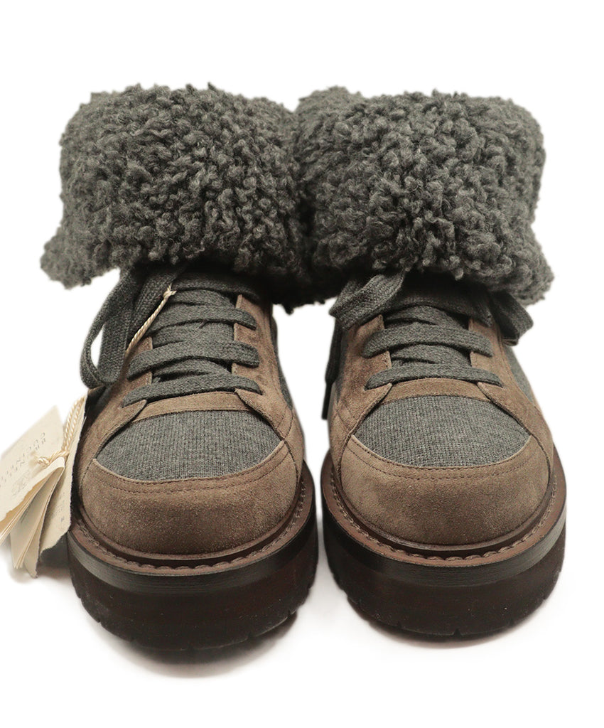 Brunello Cucinelli Grey Wool With Taupe Suede Shearling Boots 4