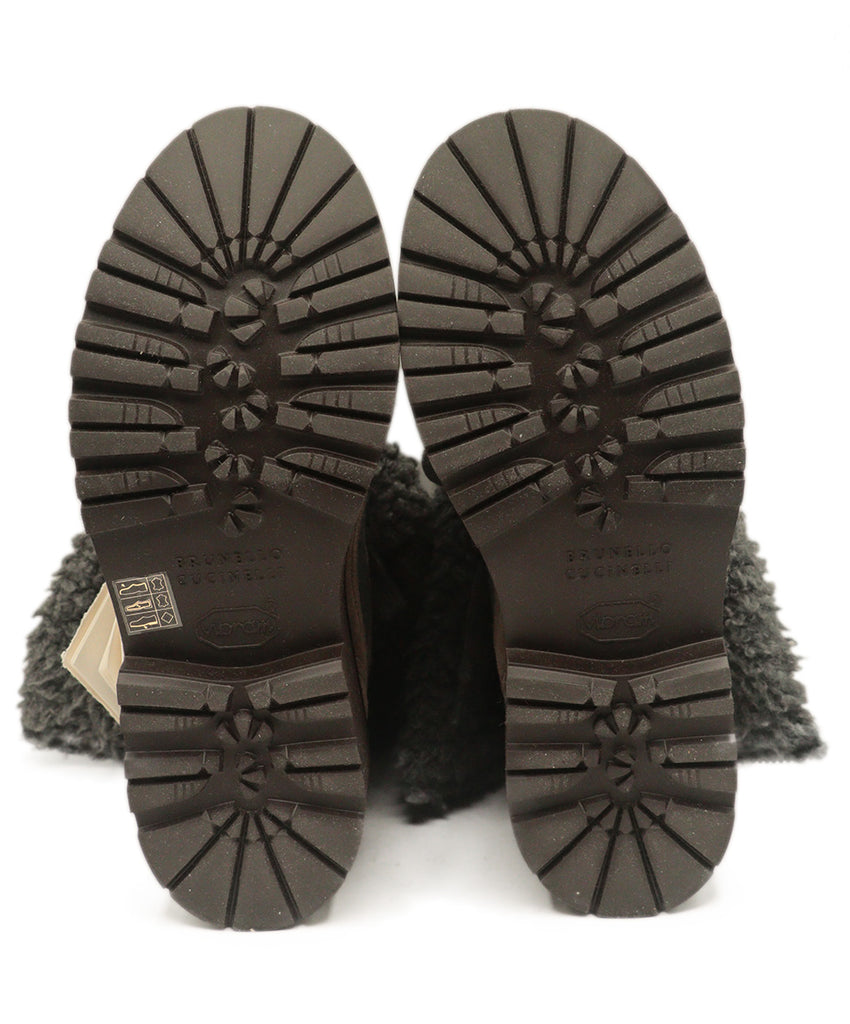 Brunello Cucinelli Grey Wool With Taupe Suede Shearling Boots 5