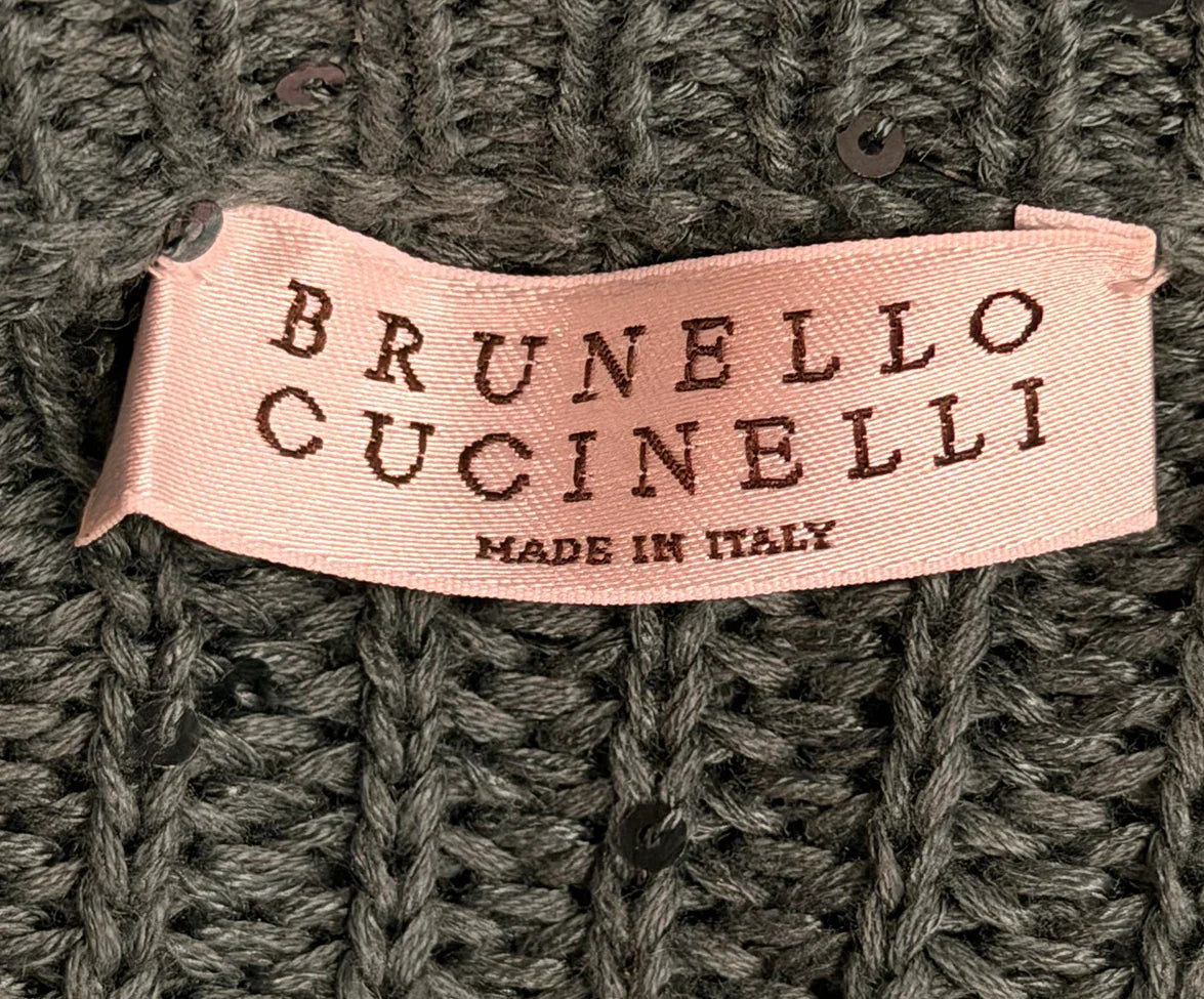 Brunello Cucinelli Green Cotton Linen Sequins Cardigan Size 6 l