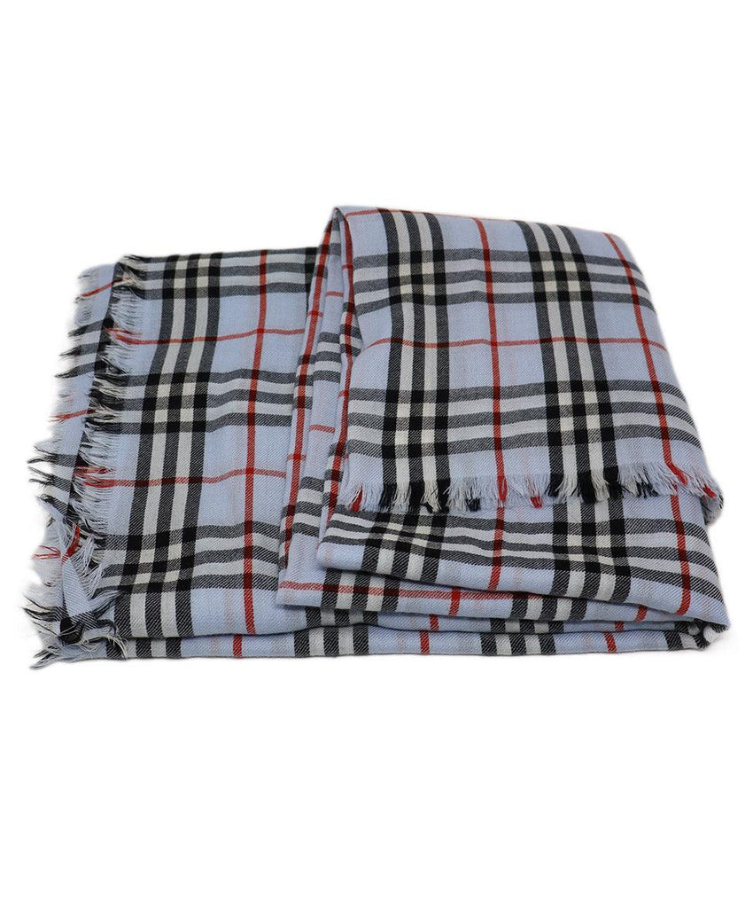 Burberry Blue Plaid Cashmere Shawl - Michael's Consignment NYC