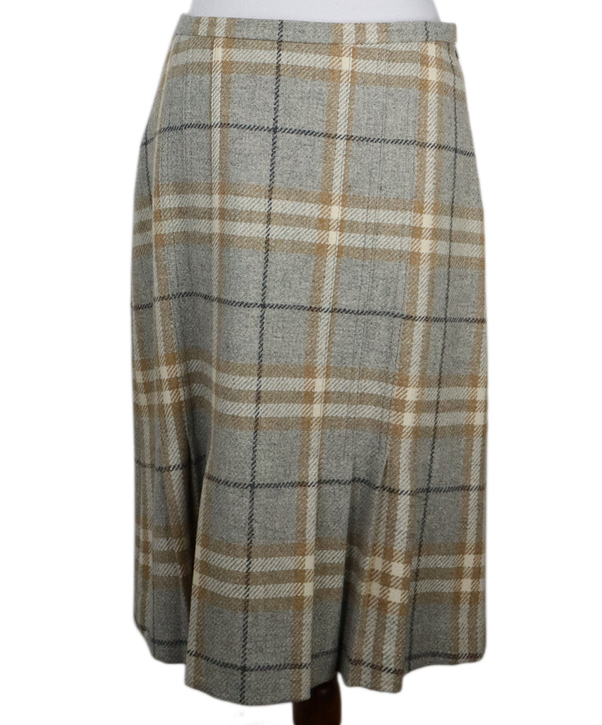 Burberry Grey & Beige Plaid Wool Skirt 