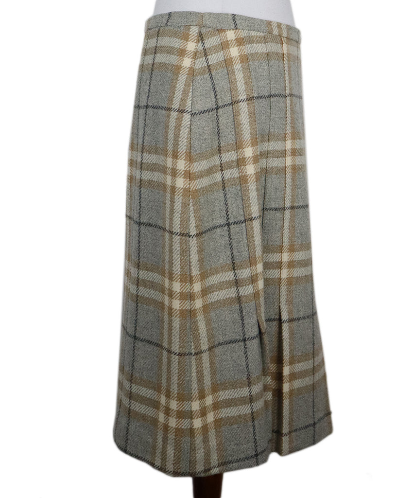 Burberry Grey & Beige Plaid Wool Skirt 1