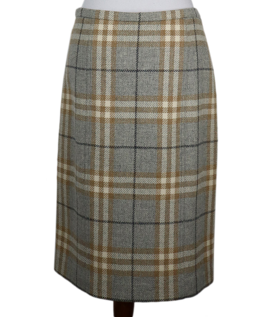 Burberry Grey & Beige Plaid Wool Skirt 2
