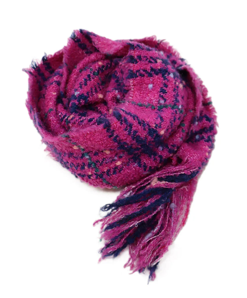 Burberry Pink & Navy Plaid Wool Fringe Scarf - Michael's Consignment NYC