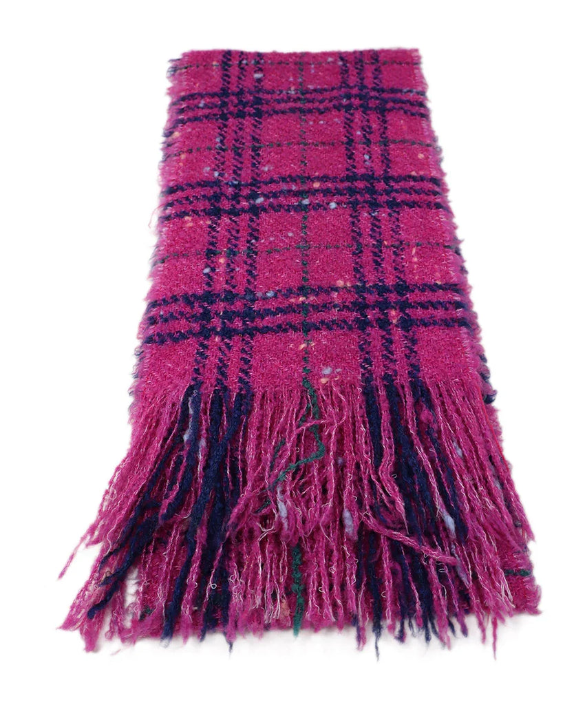 Burberry Pink & Navy Plaid Wool Fringe Scarf - Michael's Consignment NYC