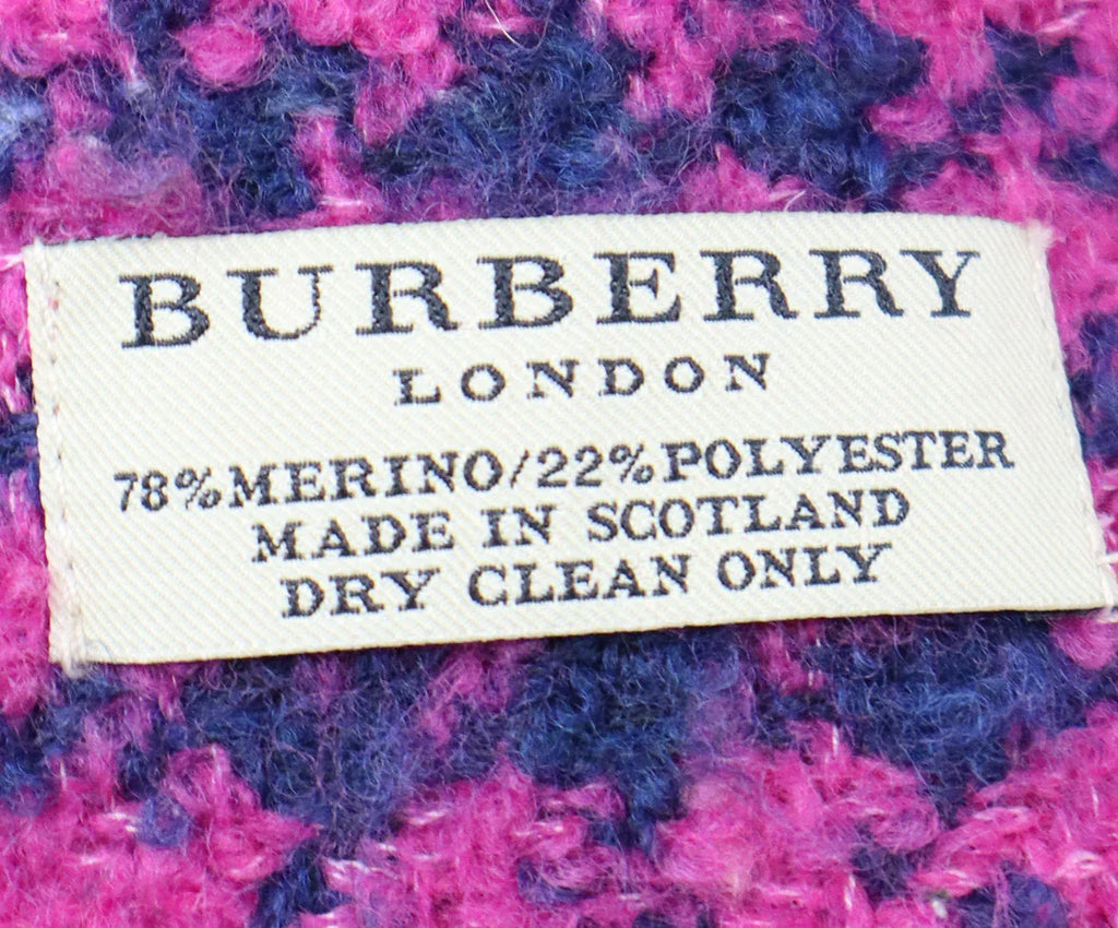Burberry Pink & Navy Plaid Wool Fringe Scarf - Michael's Consignment NYC
