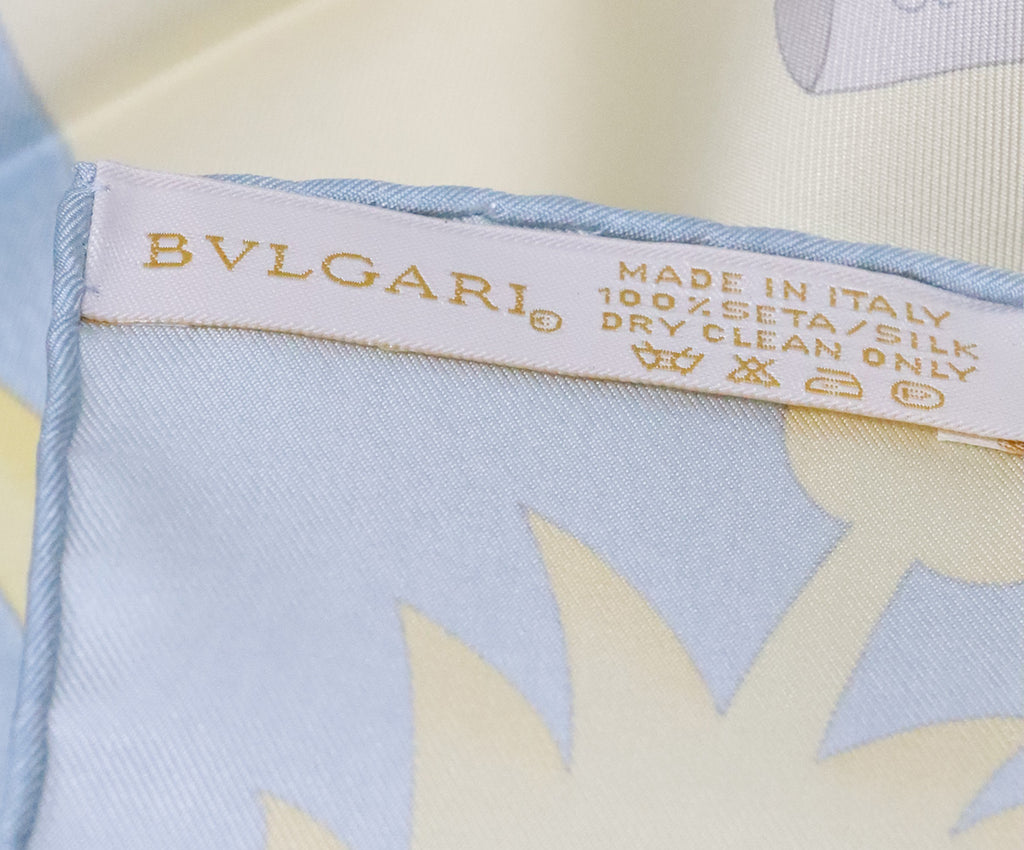Bvlgari Cream & Light Blue Silk Scarf 4