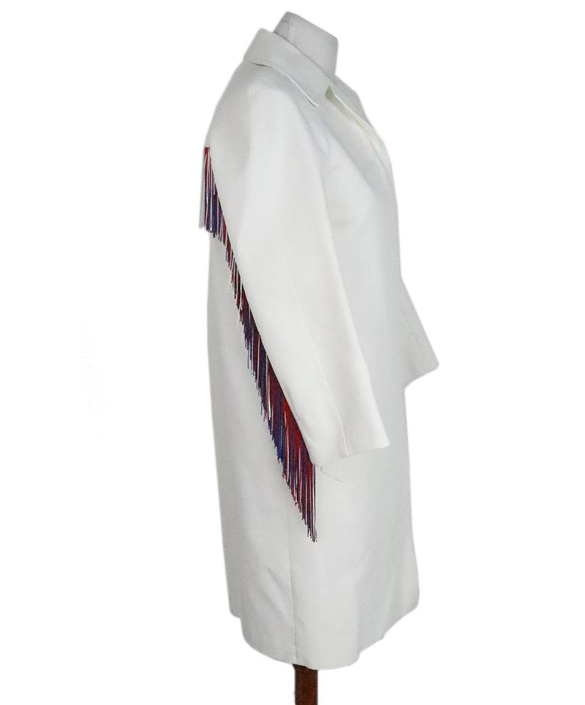 Calvin Klein White Coat w/ Red & Blue Fringe Trim sz 0 - Michael's Consignment NYC