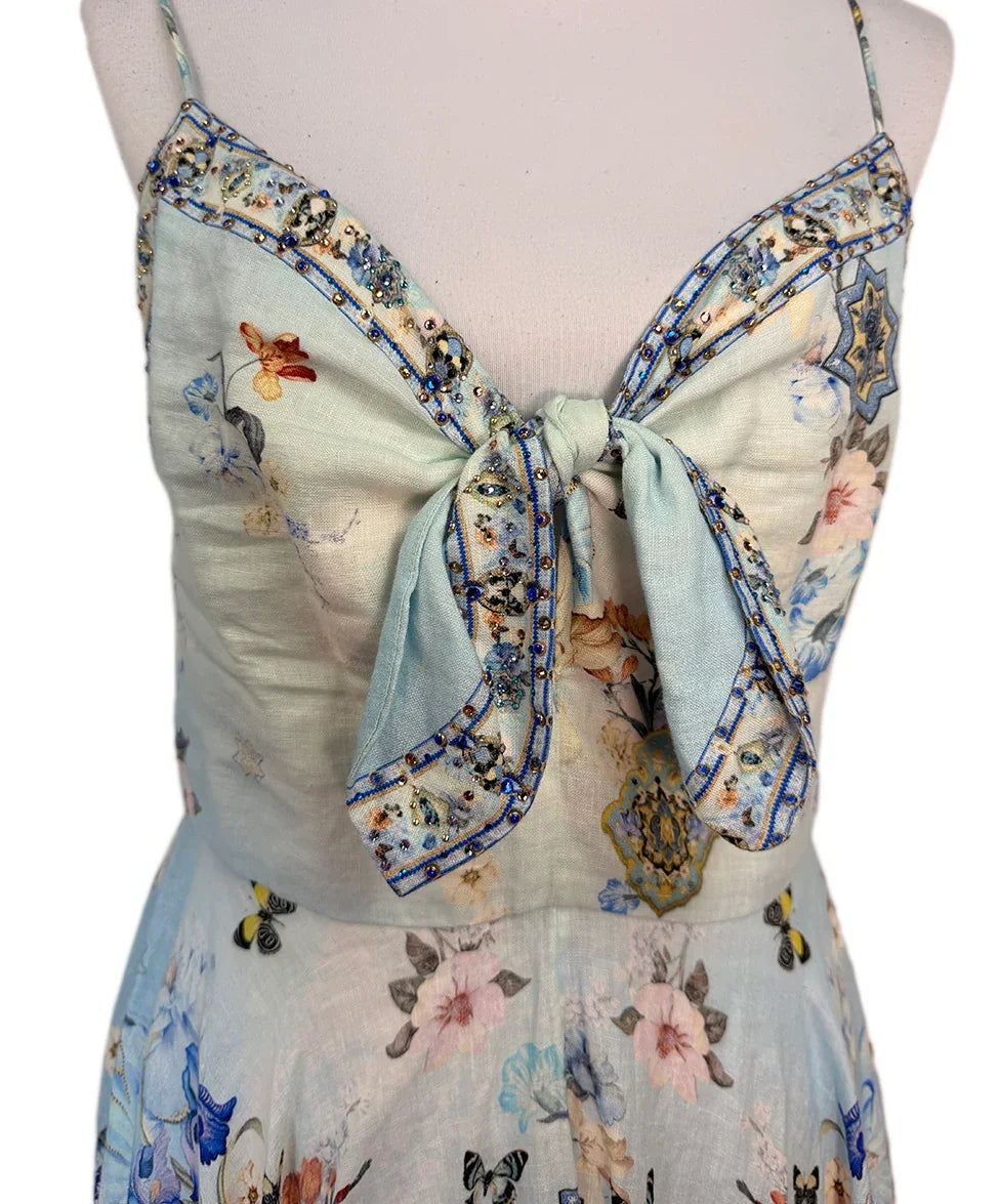 long blue flower dress Blue Vacation Elegant Bohemia Flower Printed Long Sleeve Midi Dress –  Drewliet main image 1