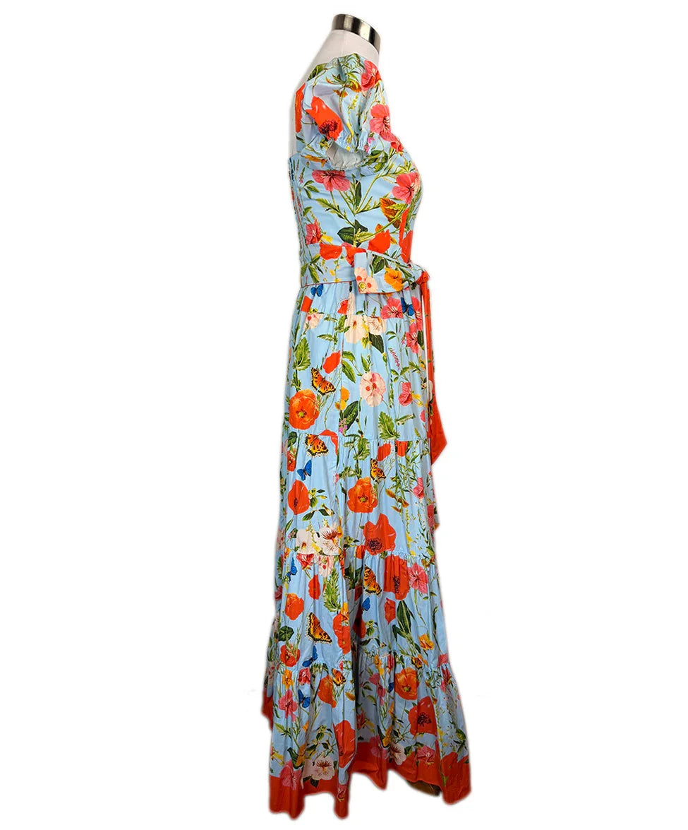 Cara Cara Size 6 Blue Dress w/ Orange Pink Floral Print sz6