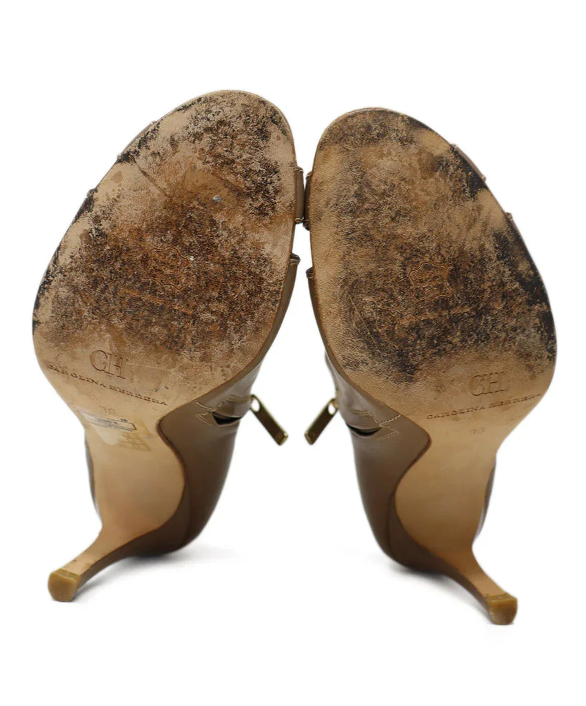 Carolina Herrera Taupe Leather Peep Toe Heels sz 8 - Michael's Consignment NYC