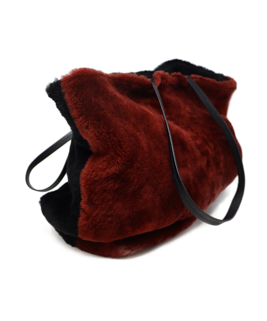 Carolina Santo Domingo Burgundy & Black Shearling Tote 1
