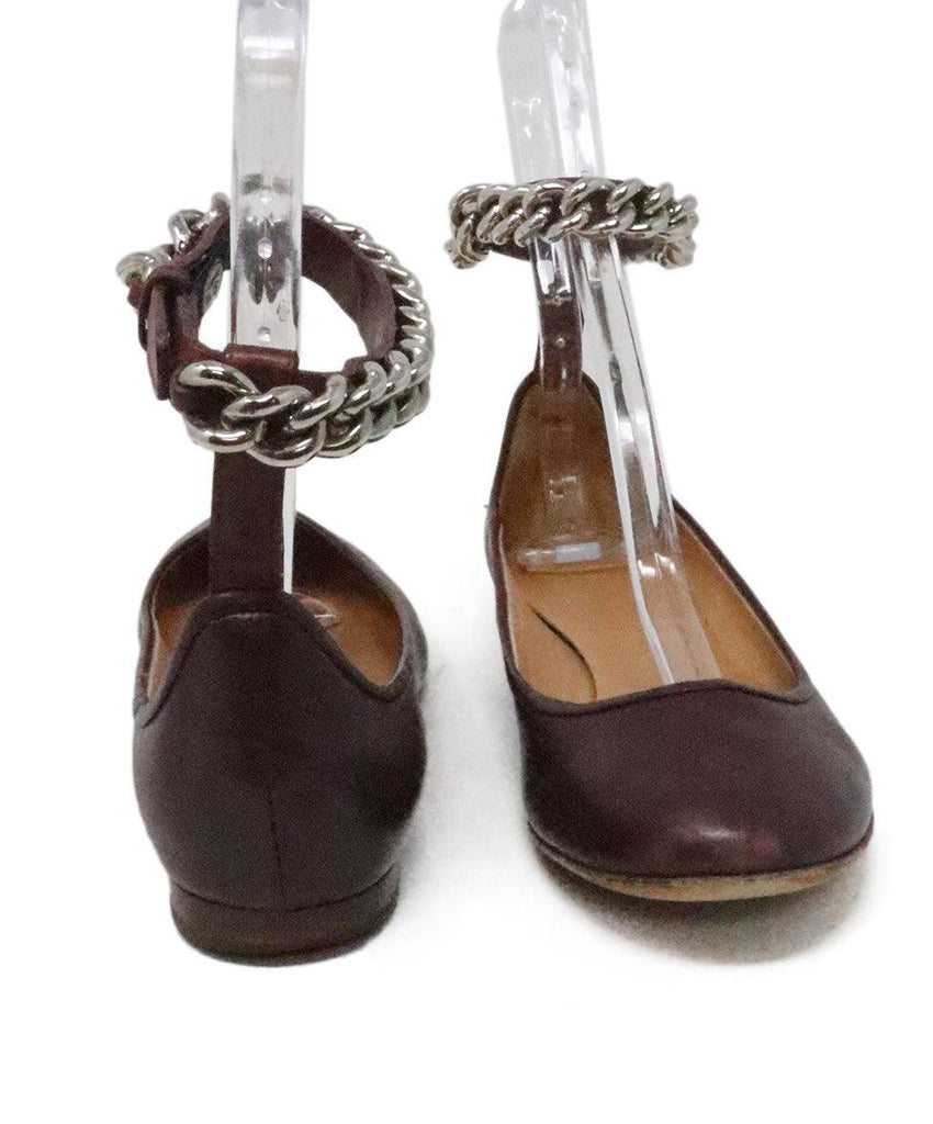 Celine Burgundy Leather Flats w/ Chain Ankle Strap sz 7.5 - Michael's Consignment NYC
