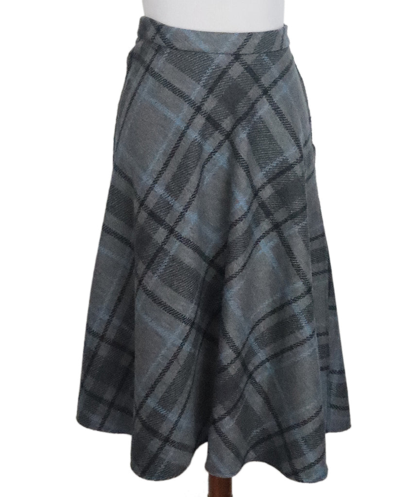 Ch Black Blue & Grey Plaid Wool Skirt 