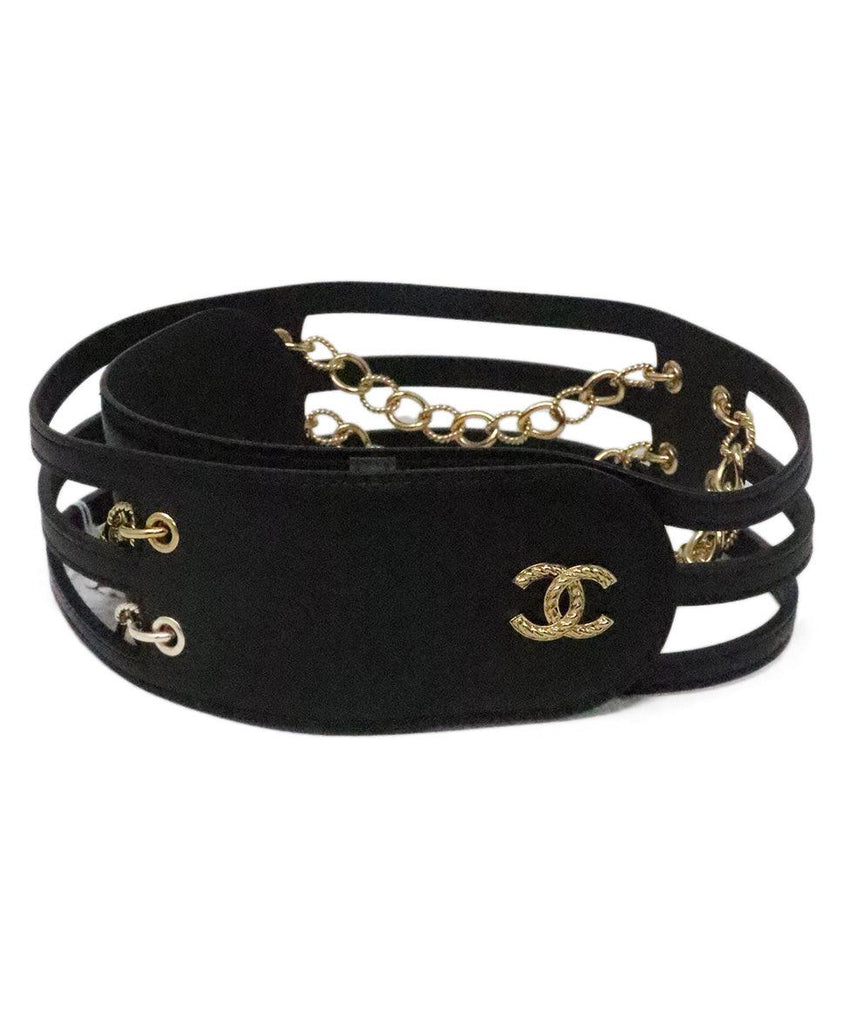 Chanel Black Leather & Gold Chain Belt 