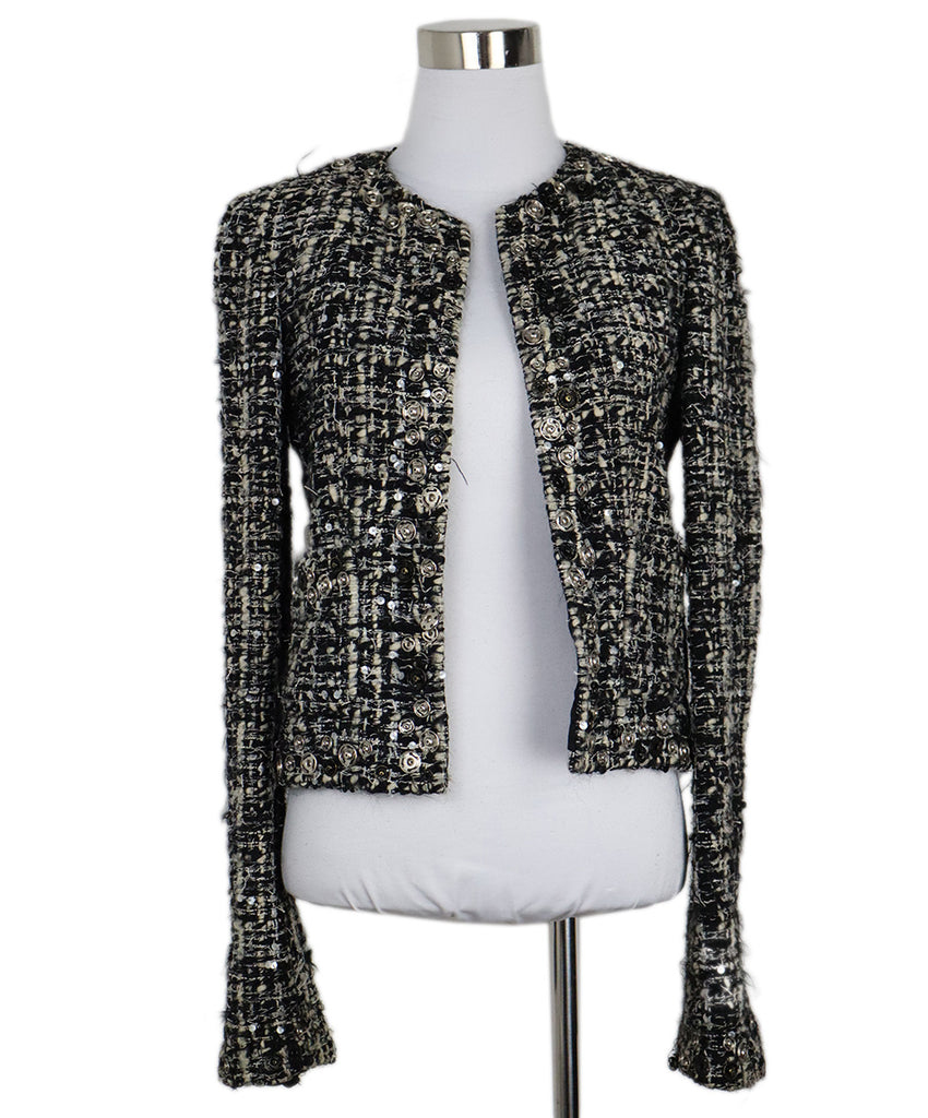 Chanel B&W Tweed Embellished Blazer 