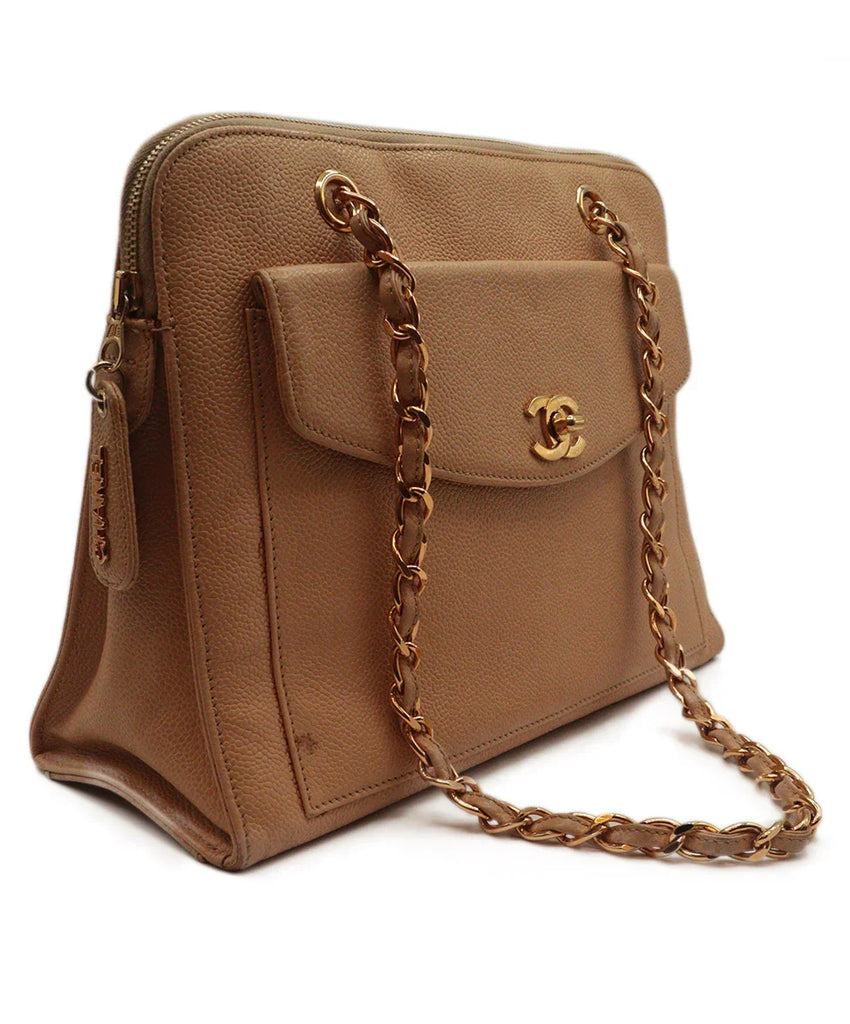 Chanel Vintage Beige Caviar Leather Satchel - Michael's Consignment NYC