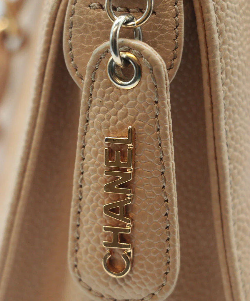 Chanel Vintage Beige Caviar Leather Satchel - Michael's Consignment NYC