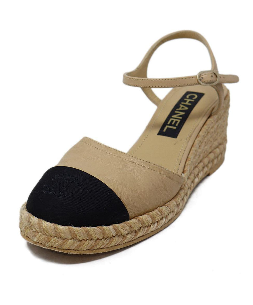 Chanel Beige Leather & Black Faille Espadrilles 