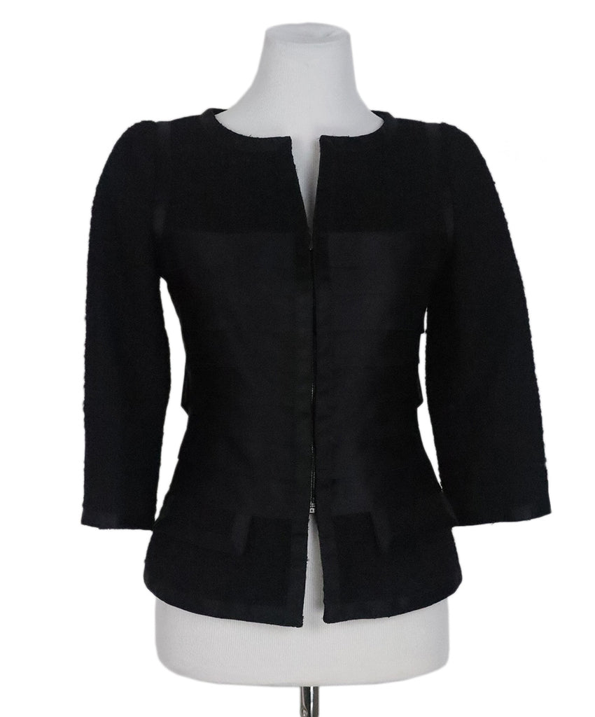 Chanel Black Wool Polyamide Silk Trim Jacket 