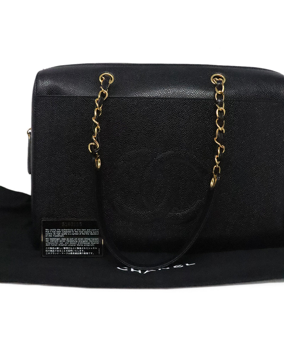 CHANEL shopping bag in black caviar leather - VALOIS VINTAGE PARIS