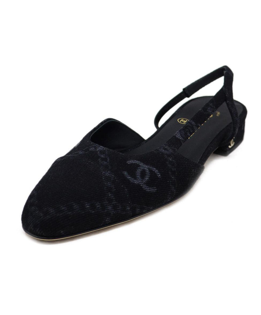 Chanel Black Logo Print Denim Flats 