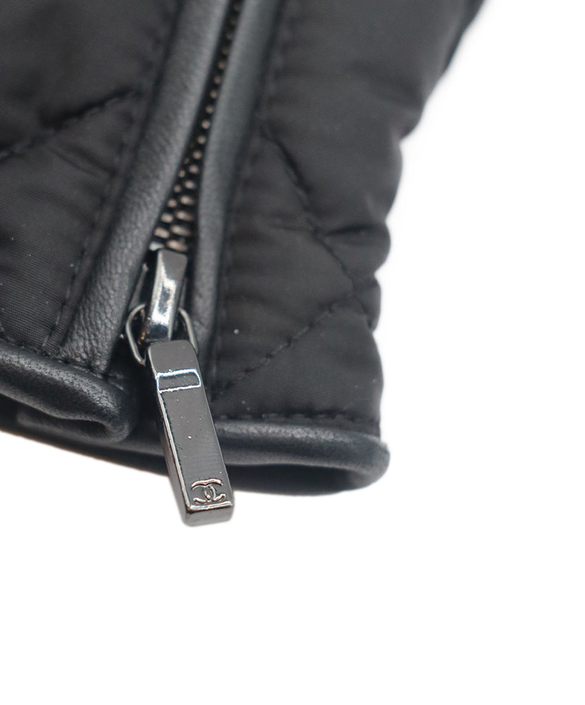 Chanel Black Nylon & Leather Gloves 2