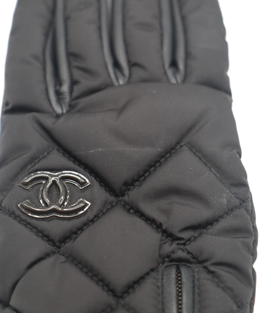 Chanel Black Nylon & Leather Gloves 5