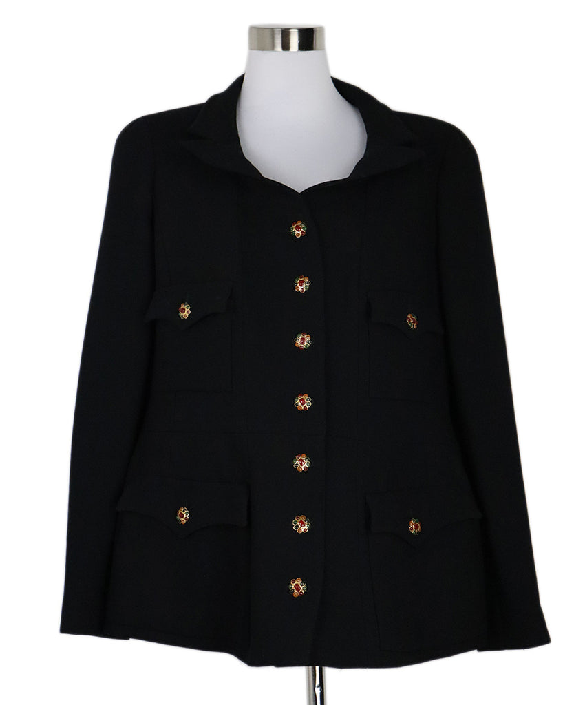 Chanel Black Wool & Gripox Button Blazer 