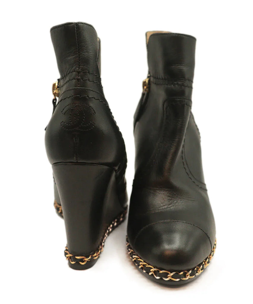 Chanel Black Leather Booties w/ Chain Trim sz 8 - Michael's Consignment NYC