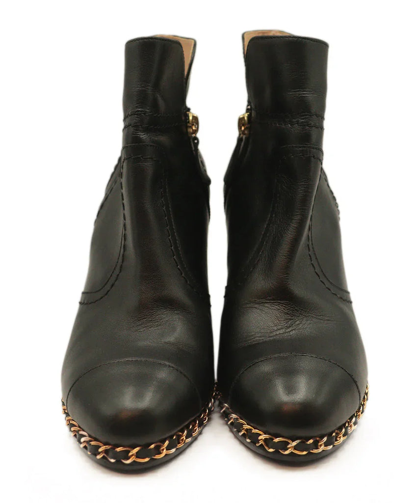 Chanel Black Leather Booties w/ Chain Trim sz 8 - Michael's Consignment NYC
