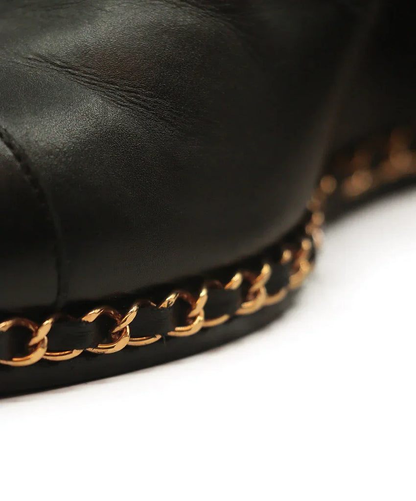 Chanel Black Leather Booties w/ Chain Trim sz 8 - Michael's Consignment NYC
